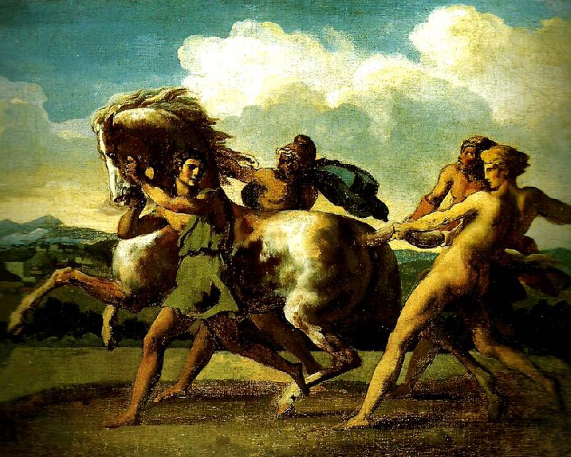 Theodore   Gericault heval arrete par des esclaves oil painting image
